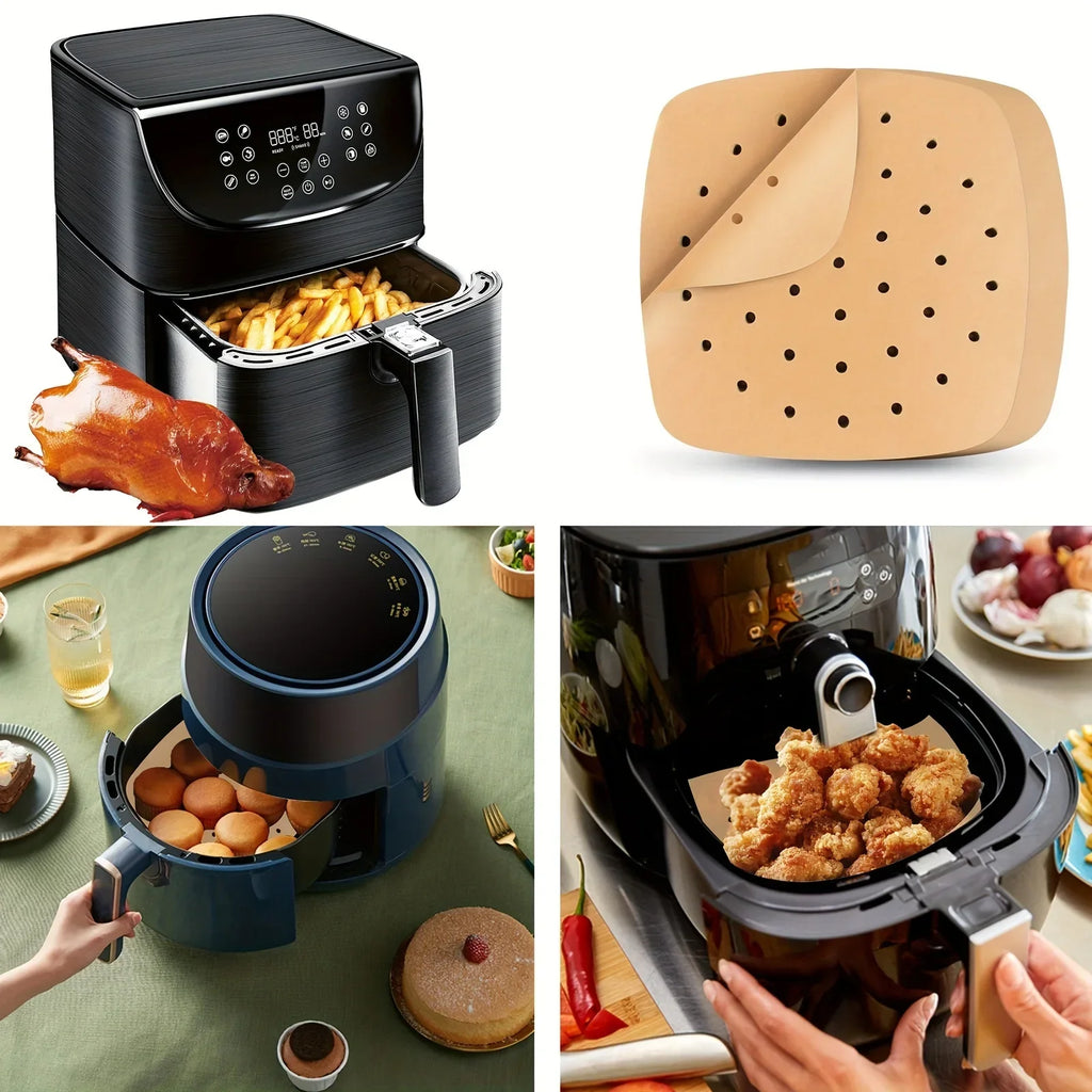 Square Disposable Air Fryer Parchment Liners – Perforated Sheets Air Fryer Liners Qme