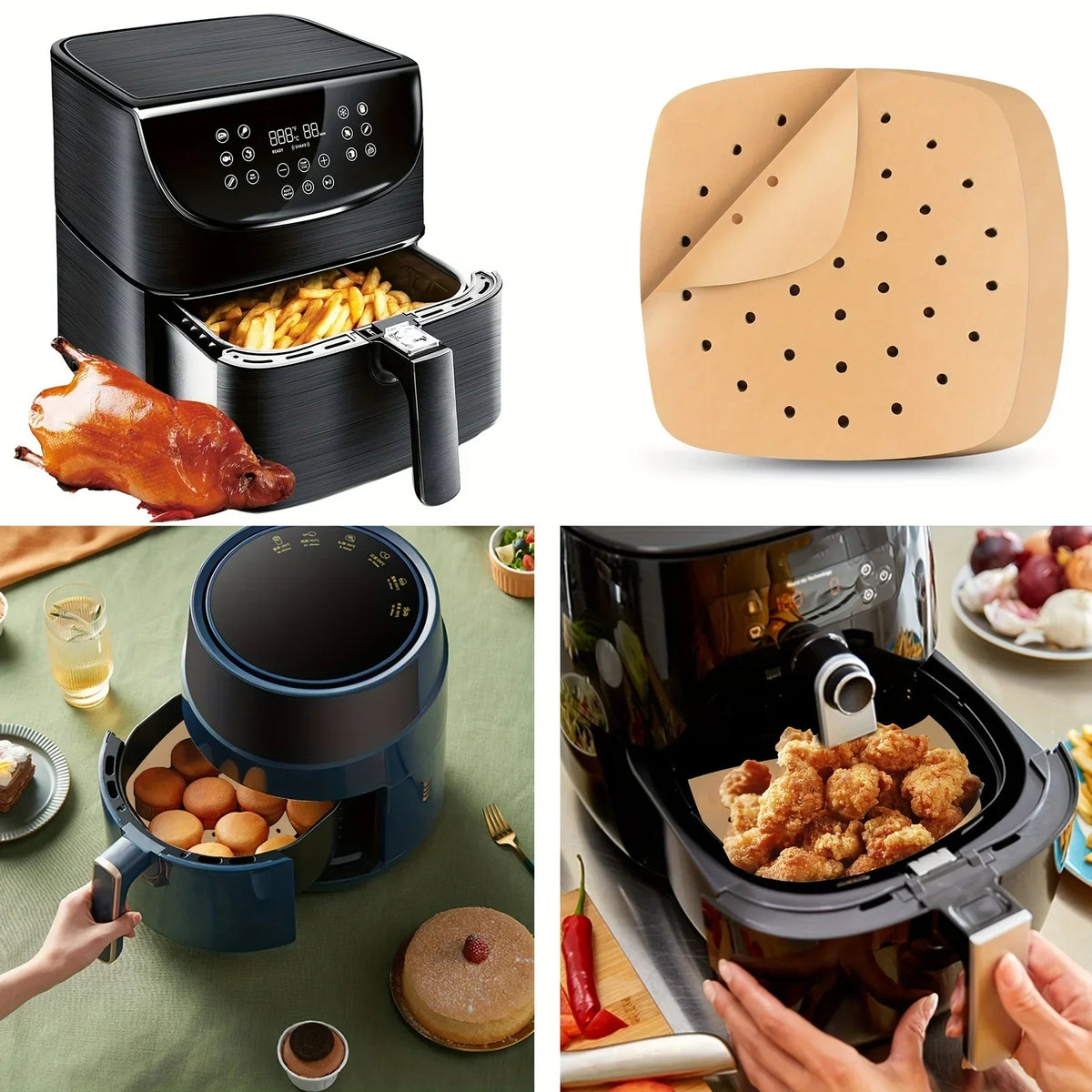 Square Disposable Air Fryer Parchment Liners – Perforated Sheets Air Fryer Liners Qme