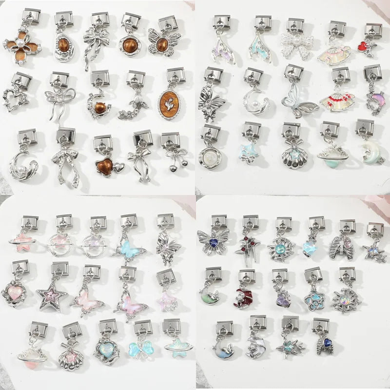 Zircon Crystal Italian Charm Link – Stainless Steel Bracelet Charm Bracelet Link Qme