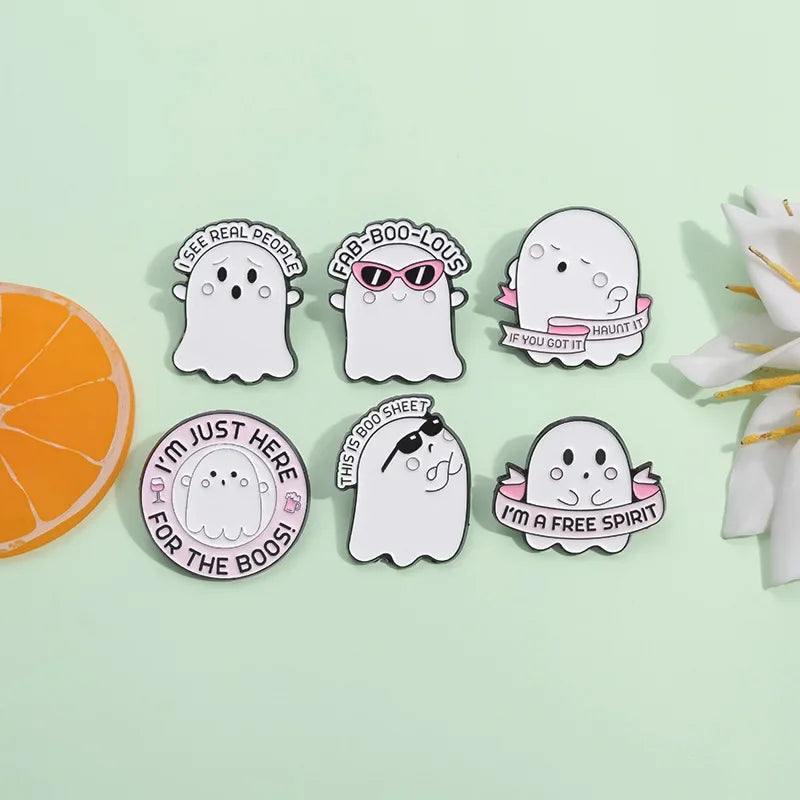 Ghost Boo Enamel Pin – Cartoon Sunglasses Lapel Badge Enamel Lapel Pin Qme