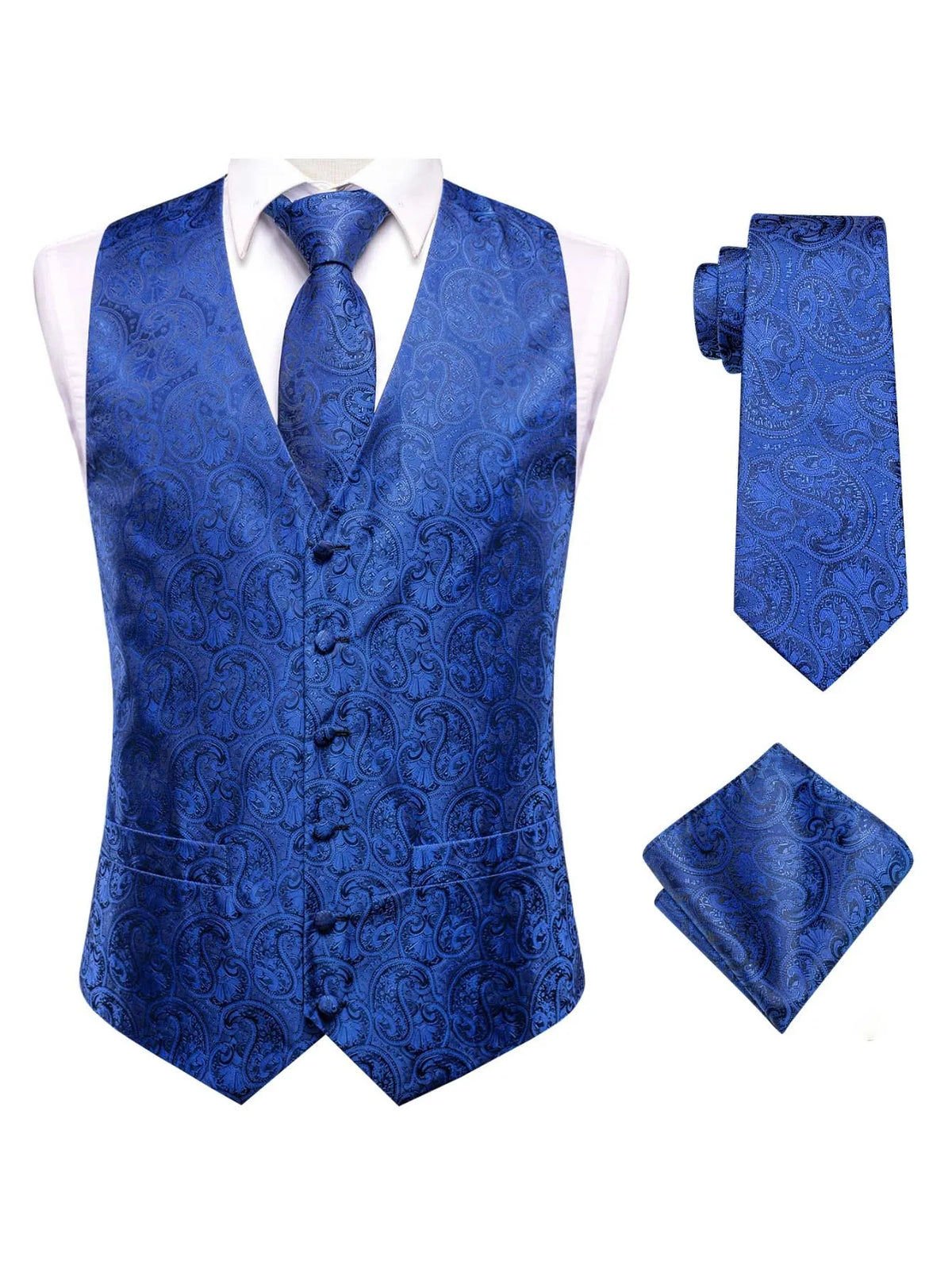 Men's Blue 3-Piece Suit Set – Vest, Tie & Pocket Square Men's Suit Set Qme