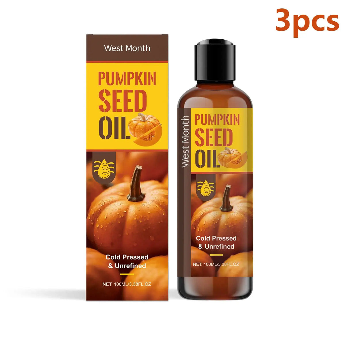 West Month Organic Pumpkin Seed Oil – Hair, Face & Body 100ml Multipurpose Beauty Oil Qst 3pcs 100ml