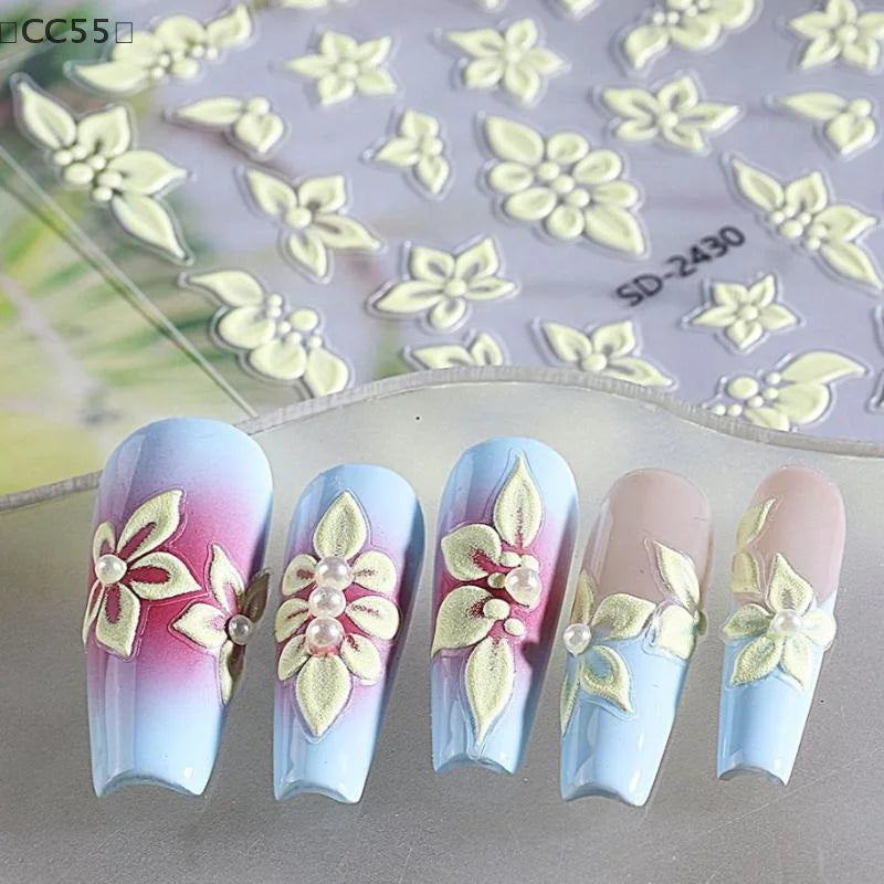 5D Embossed Flower Nail Stickers – Floral Petal Designs Nail Art Stickers Qst