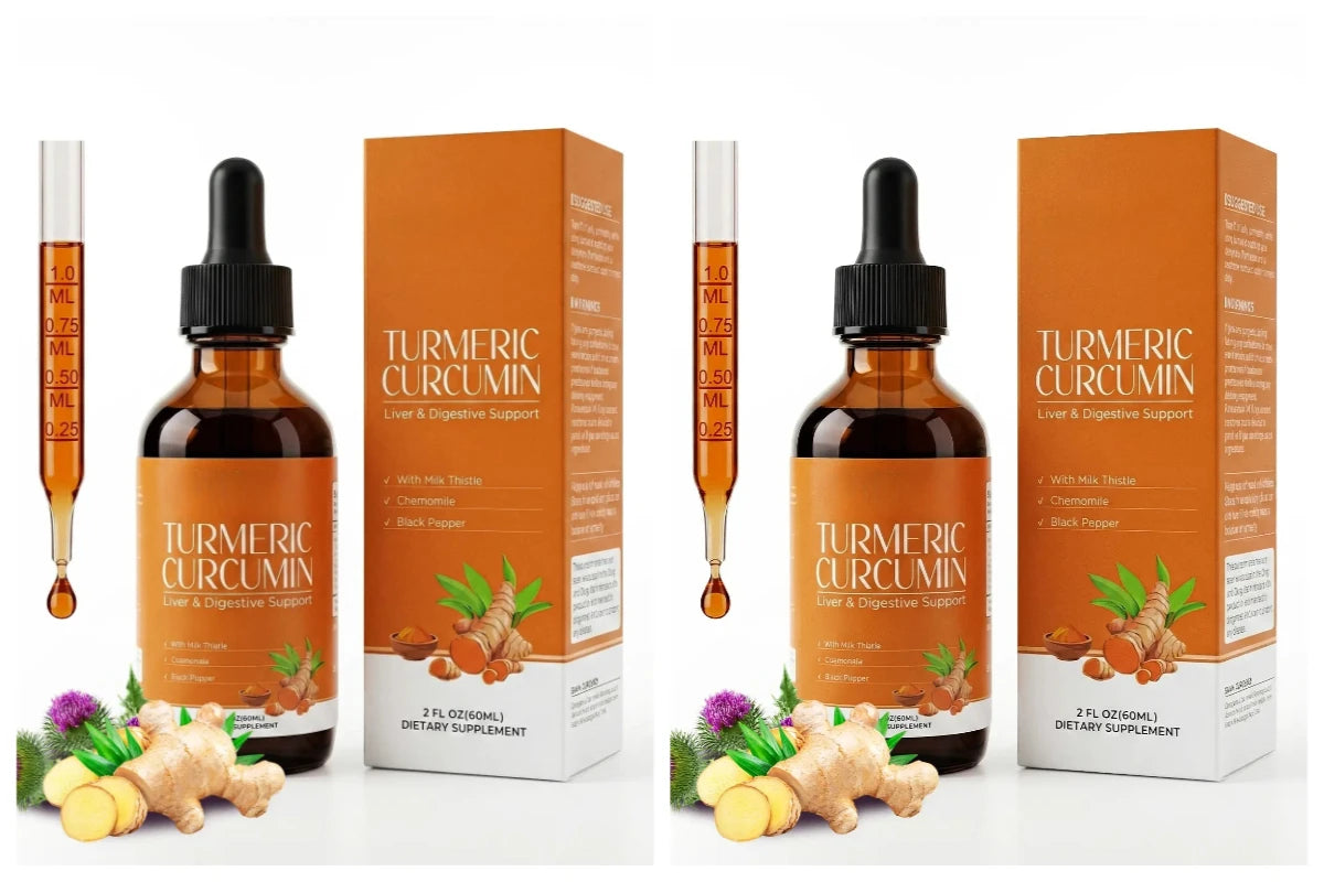 Turmeric Curcumin & Milk Thistle Liquid Drops | 2 Fl Oz Herbal Liquid Supplement Qst 2bottles 120ml