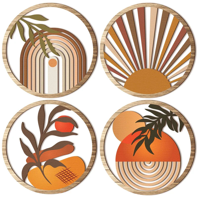 Round Wooden Bohemian Wall Art | Farmhouse Boho Home Decor Wooden Wall Hanging Qme