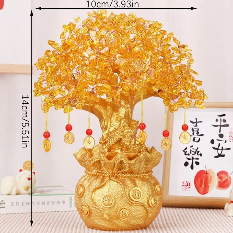 Yellow Crystal Money Tree Bonsai Feng Shui Wealth Ornament Decorative Ornament Qme