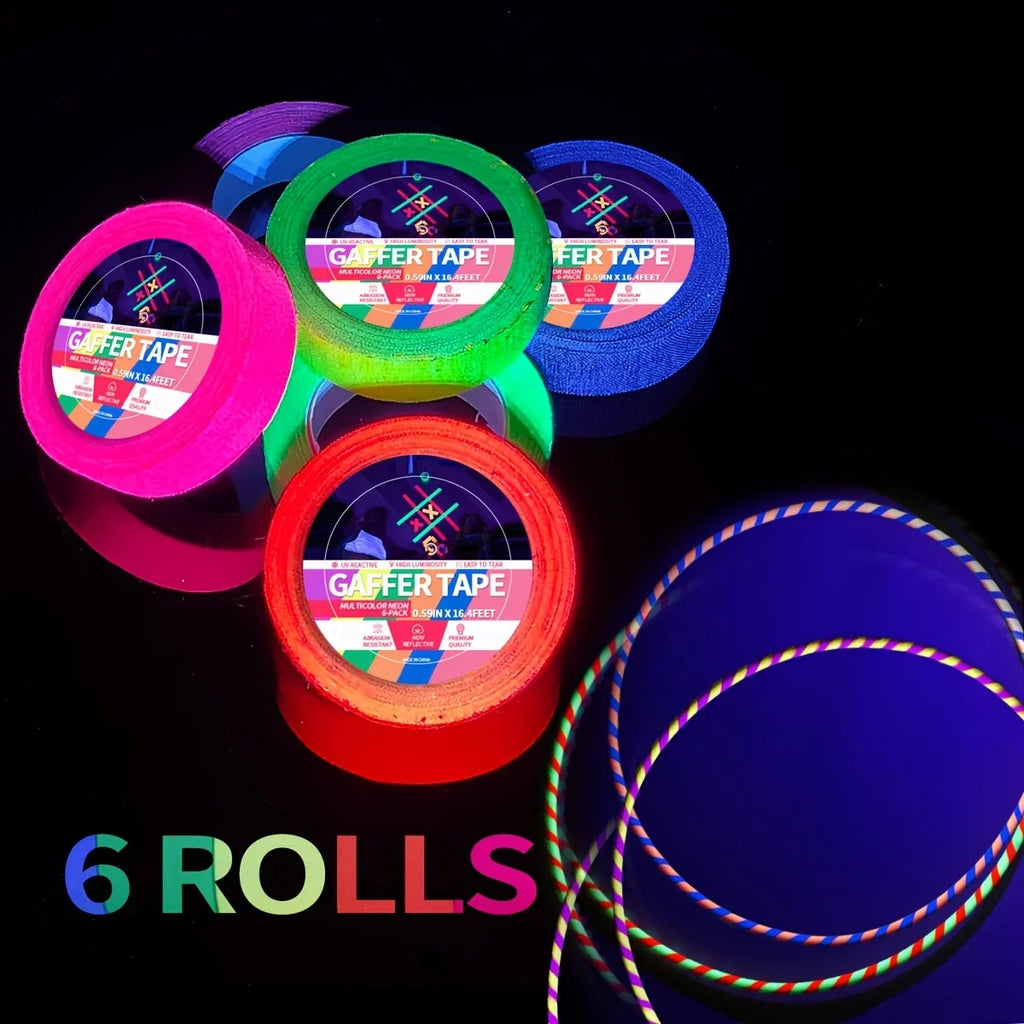 6-Pack Neon Fluorescent UV Reactive Tape – 6 Vibrant Colors Neon Craft Tape Qme 6rolls