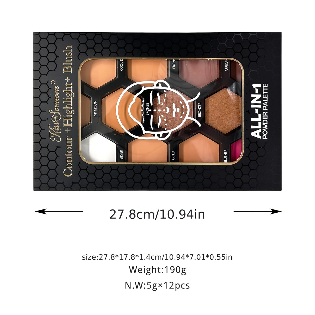 12-Color Contour Blush & Highlighter Powder Palette | Qme Contour Blush Palette Qme