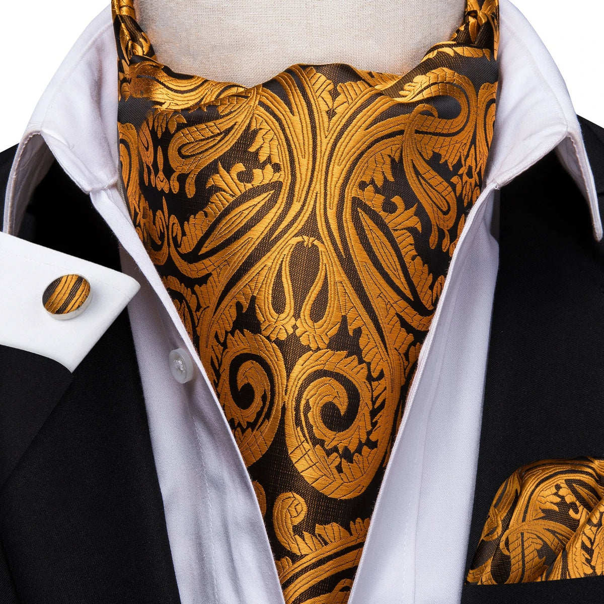 Hi-Tie Men's Ascot Cravat Pocket Square & Cufflinks Set Ascot Cravat Set Qme AS-1027