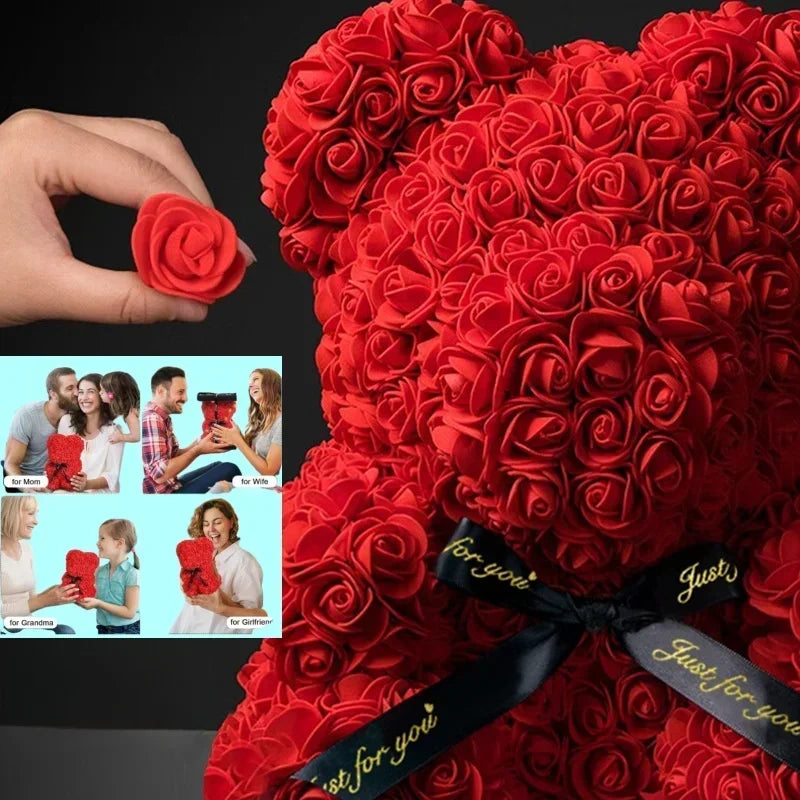 Eternal Rose Teddy Bear Artificial Flower Gift | 5 Colors Artificial Flower Gift Qme