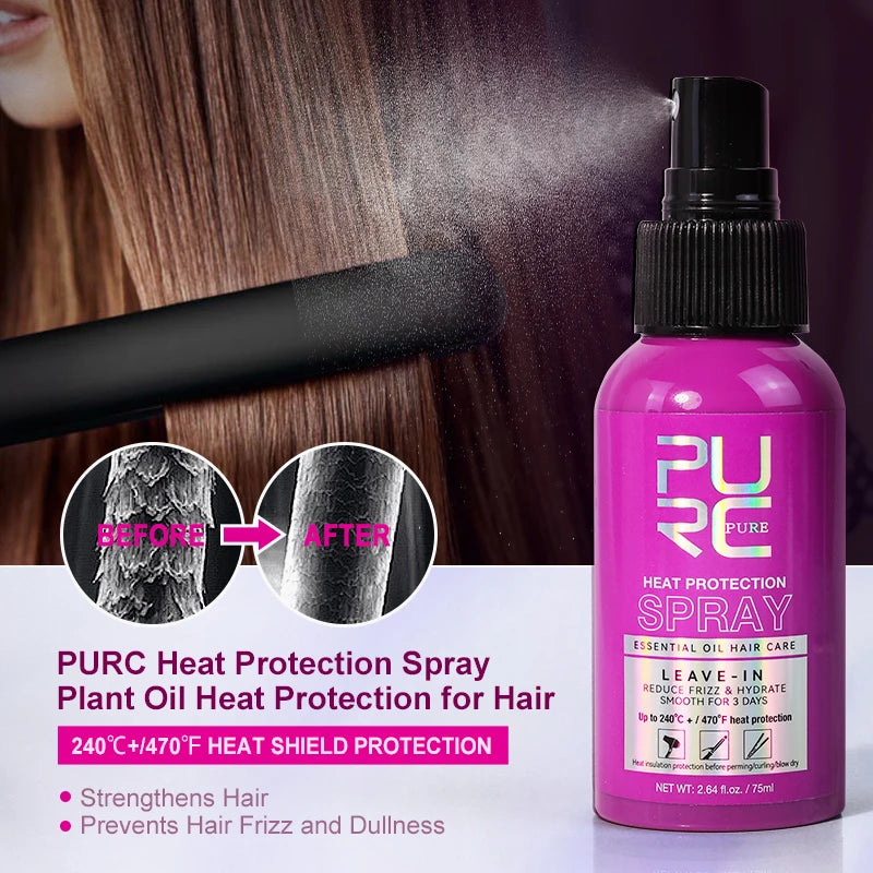 PURC Heat Protection Spray – Argan Oil & Coconut Oil, 75ml Heat Protection Spray Qst
