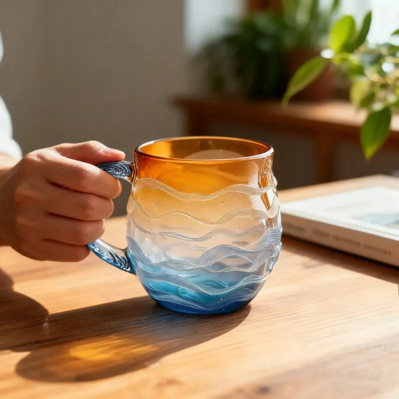 Sea Glass Sunset Borosilicate Ocean Cloud Cup | 301–400ml Borosilicate Glass Cup Qme