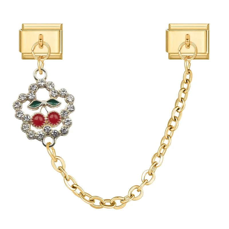 Zircon Fruit Italian Charm – Apple Strawberry Cherry, 9mm Italian Charm Link Qme Style 4