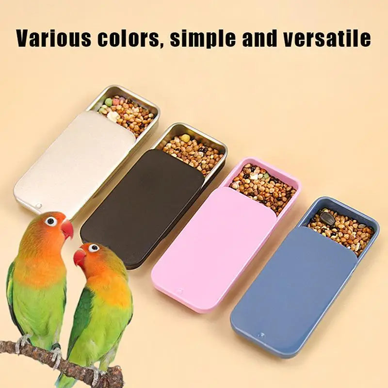 Mini Iron Can Bird Food Storage Box – Compact Parrot Feeder Bird Cage Feeder Qme