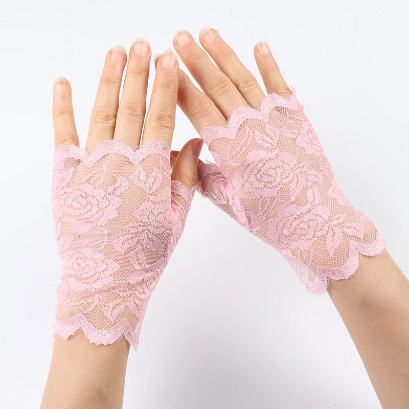 Women's Fingerless Lace Gloves – Bridal Half Finger Fishnet Lace Fashion Gloves Qst A5