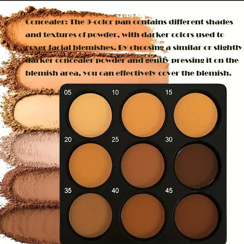 9-Color Waterproof Contour Concealer Matte Palette & Brush Contour Makeup Palette Qme