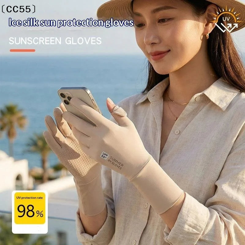 Women's UV Ice Silk Driving Gloves – Touchscreen & Breathable UV Sun Gloves Qst