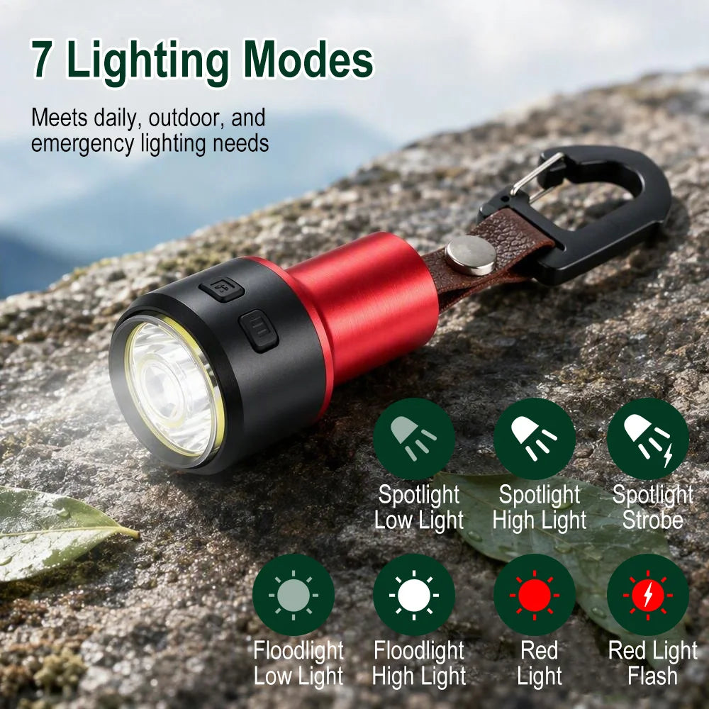 BORUiT 300LM Mini LED Flashlight – 7 Modes, Type-C Keychain LED Flashlight Qst