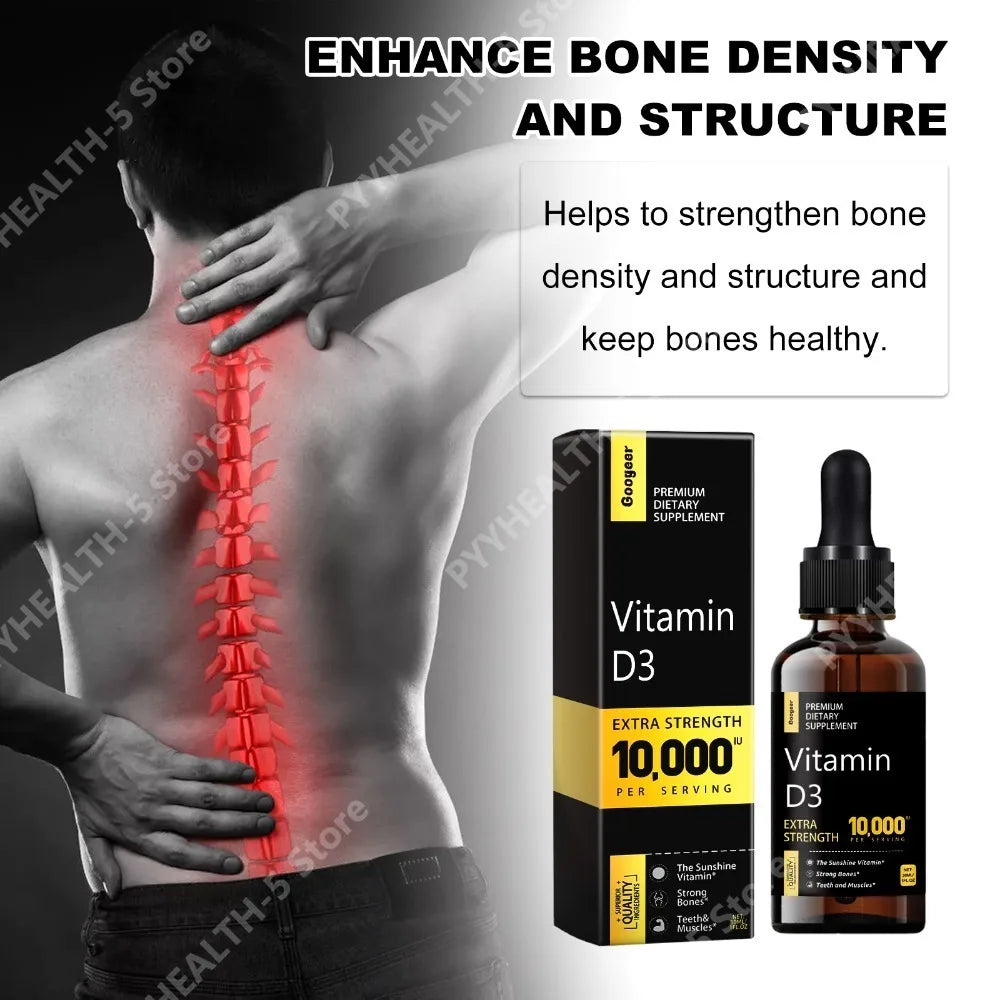 Vitamin D3 Liquid 10,000 IU Extra Strength + Vitamin C & Calcium Liquid Vitamin Supplement Qst