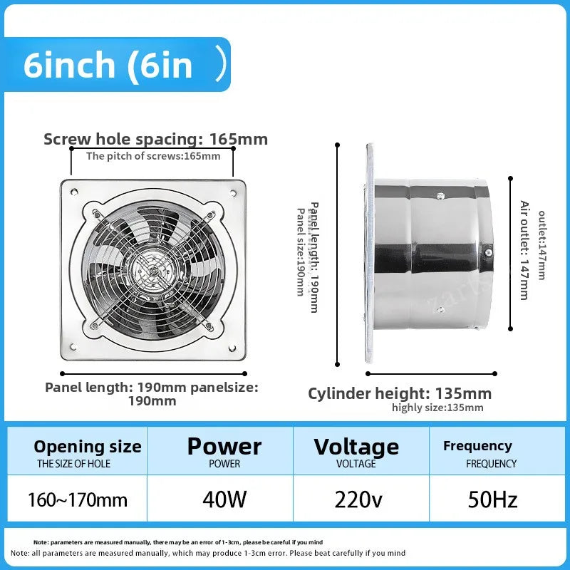 Stainless Steel Kitchen Exhaust Fan Wall Ventilator 6" 7" 8" Kitchen Exhaust Fan Qst 6inch AU