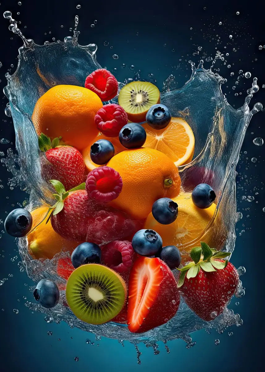 Fresh Fruits Water Splash Canvas Wall Art – Kitchen Print Canvas Wall Art Qst 3 20x30cm Unframed