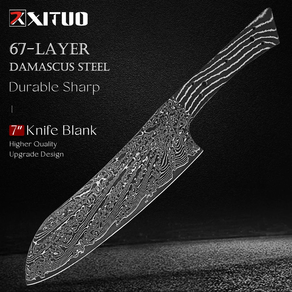 Damascus Steel Santoku Knife Blank 8" – Full Tang DIY Knife Making Knife Blank Qst