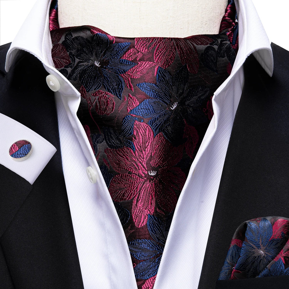 Men's Luxury Floral Ascot Cravat Set – Cufflinks & Handkerchief Ascot Cravat Set Qme LDAS1055