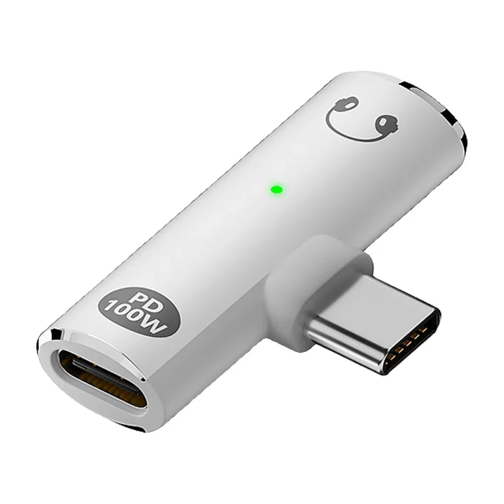 USB-C to 3.5mm Headphone & Charger Adapter PD 100W Splitter USB-C Audio Adapter Qme White
