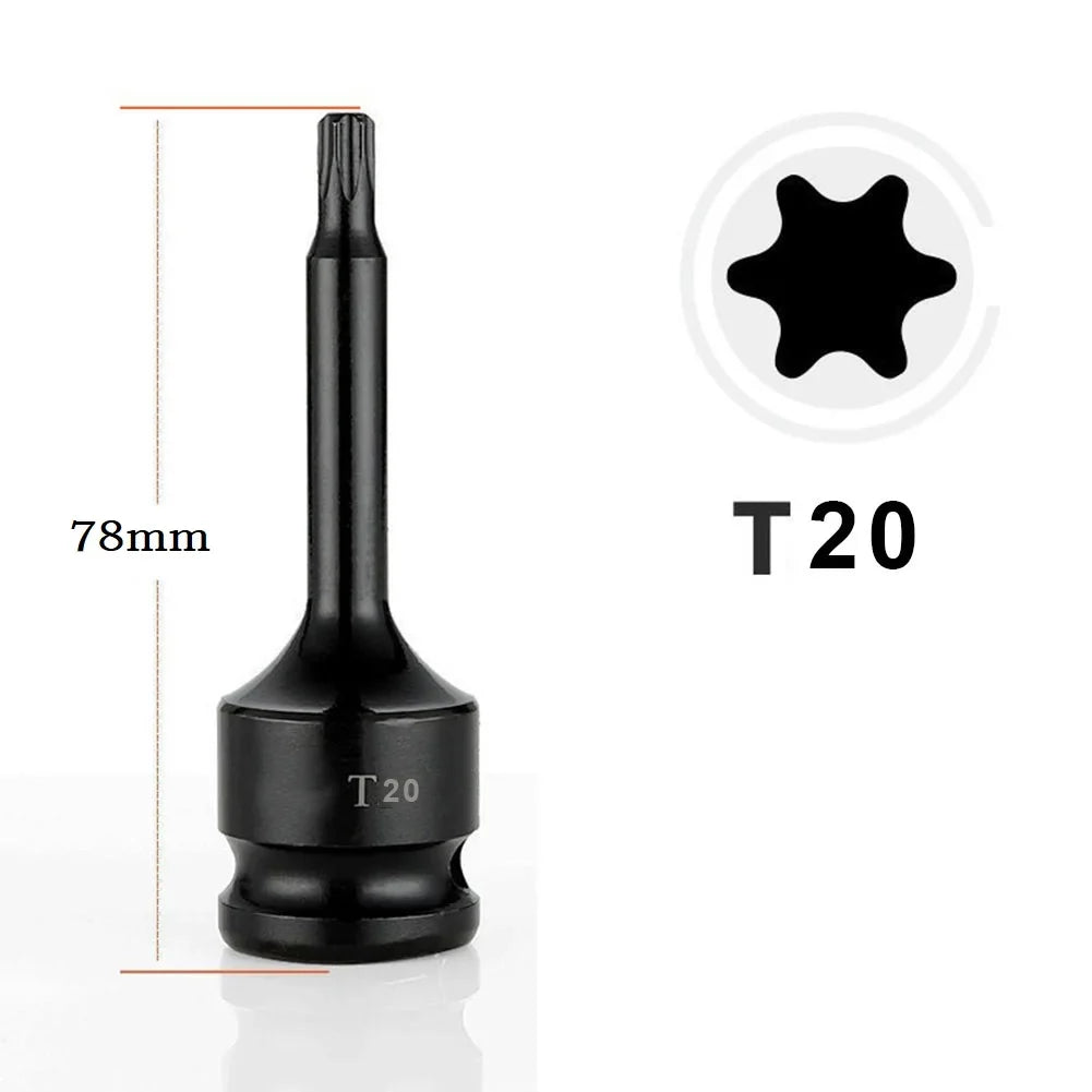 Torx Screwdriver Bits 1/2" Square Drive Socket Adapter T20–T70 Screwdriver Bit Set Qme T20