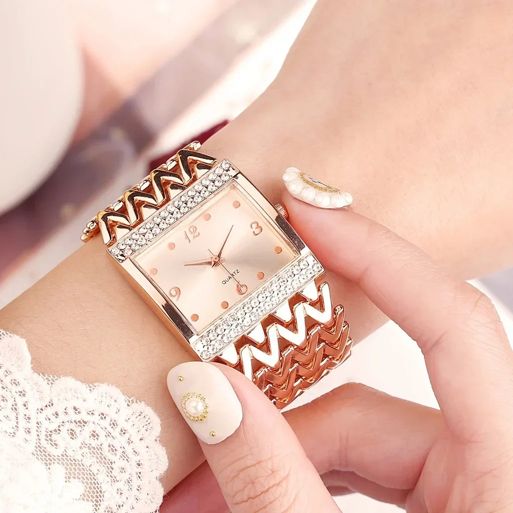 Women's Luxury Bracelet Watch | Gold & Silver Stainless Strap Bracelet Watch Qme