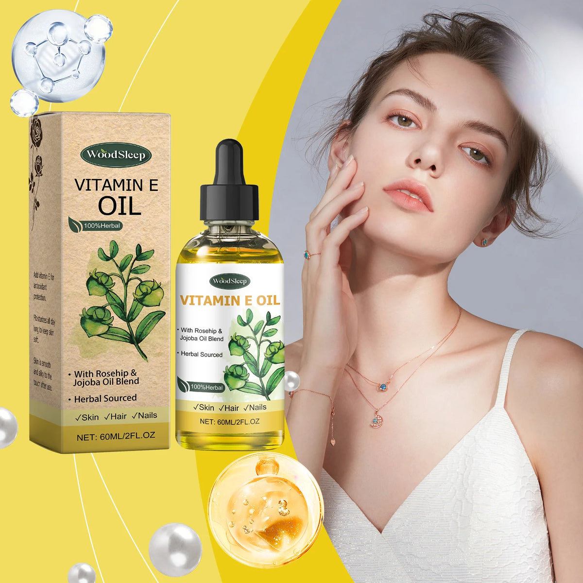 WOODSLEEP Vitamin E Dry Oil 60ml – Skin, Hair & Nail Care Vitamin E Body Oil Qst