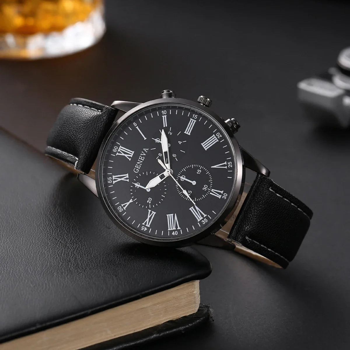 Men's Business Quartz Watch Black & White Belt Strap | Qme Quartz Wristwatch Qme
