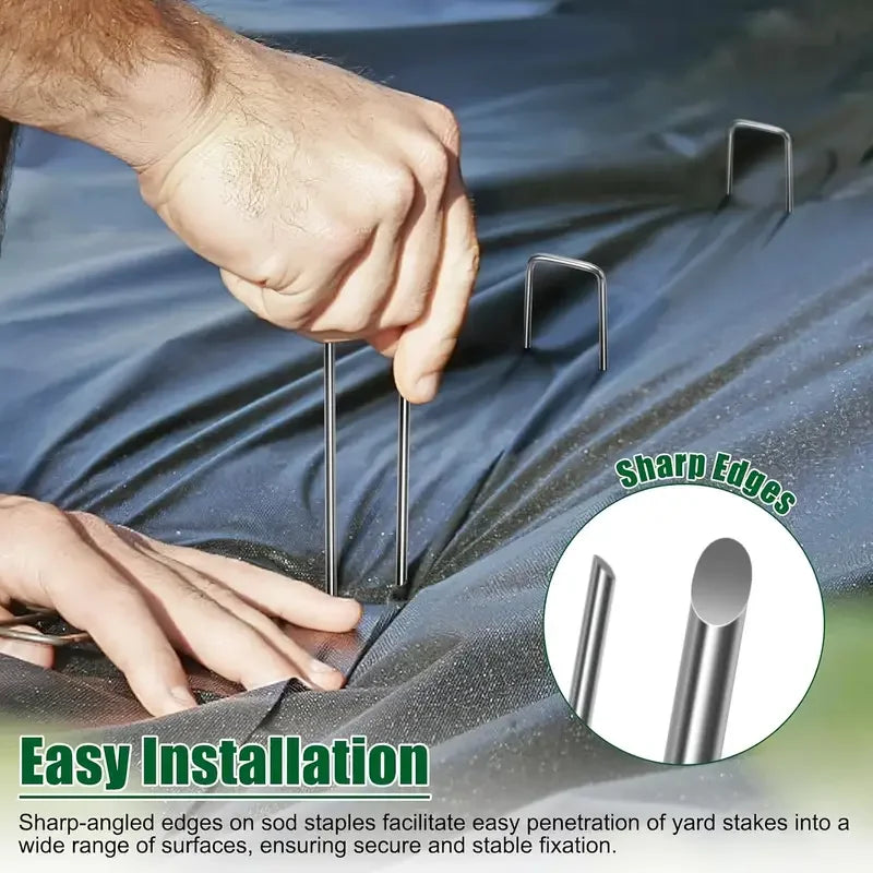 Heavy-Duty U-Shape Garden Staples – Zinc-Coated Landscape Stakes Landscape Ground Stakes Qme