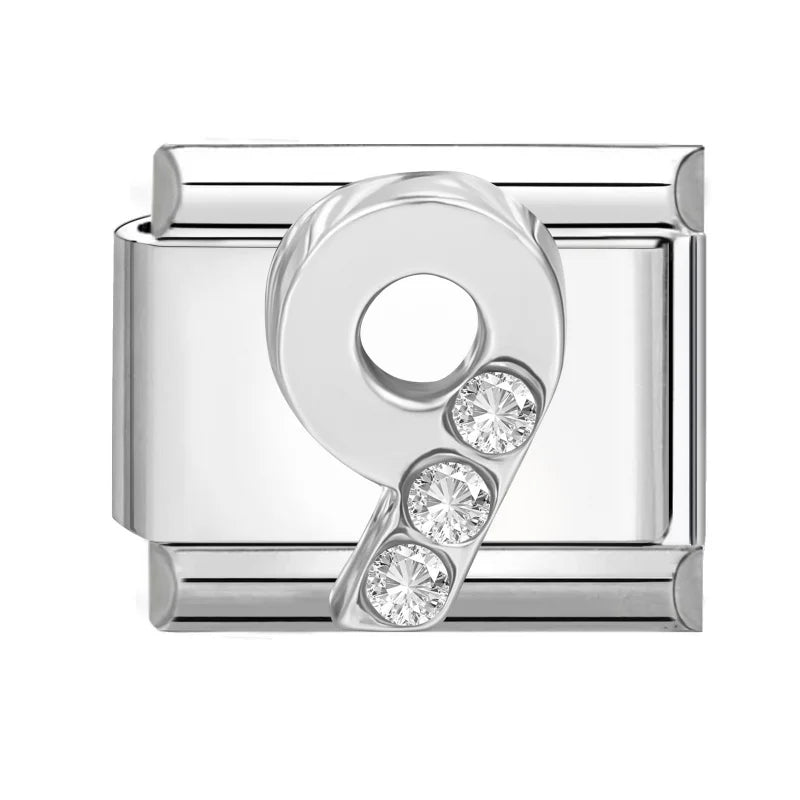 Zircon Number Italian Charm Links 0-9 | Stainless Steel DIY Italian Charm Links Qme Style 30