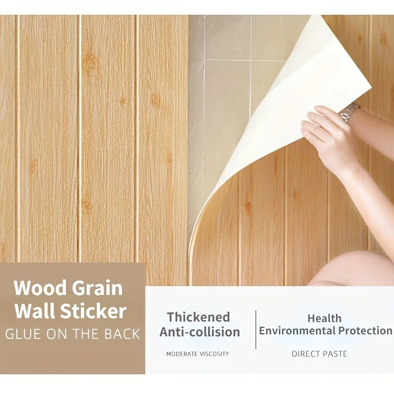 3D Wood Grain Foam Wall Sticker Self-Adhesive 35×35cm Foam Wall Tile Qme