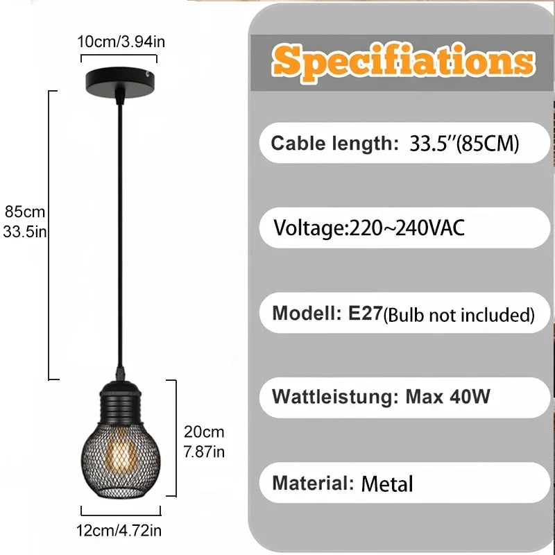 Vintage Cement & Forged Iron E27 Pendant Light | Industrial Pendant Light Qme black