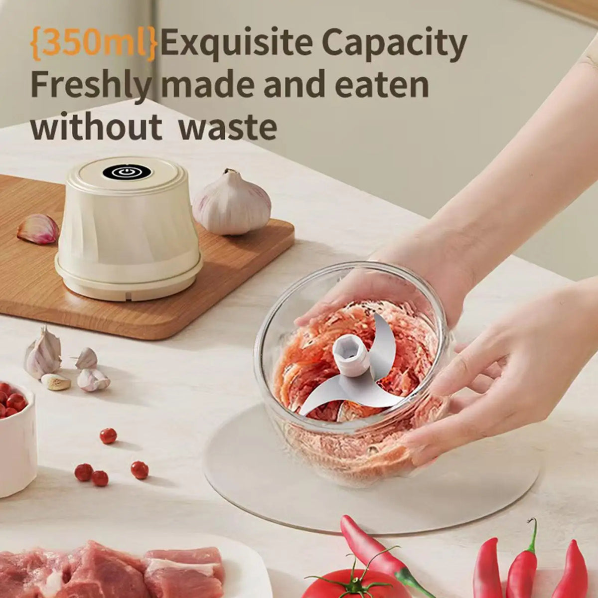 Mini Electric Garlic Chopper – High-Speed Mincer & Puree Electric Food Chopper Qme