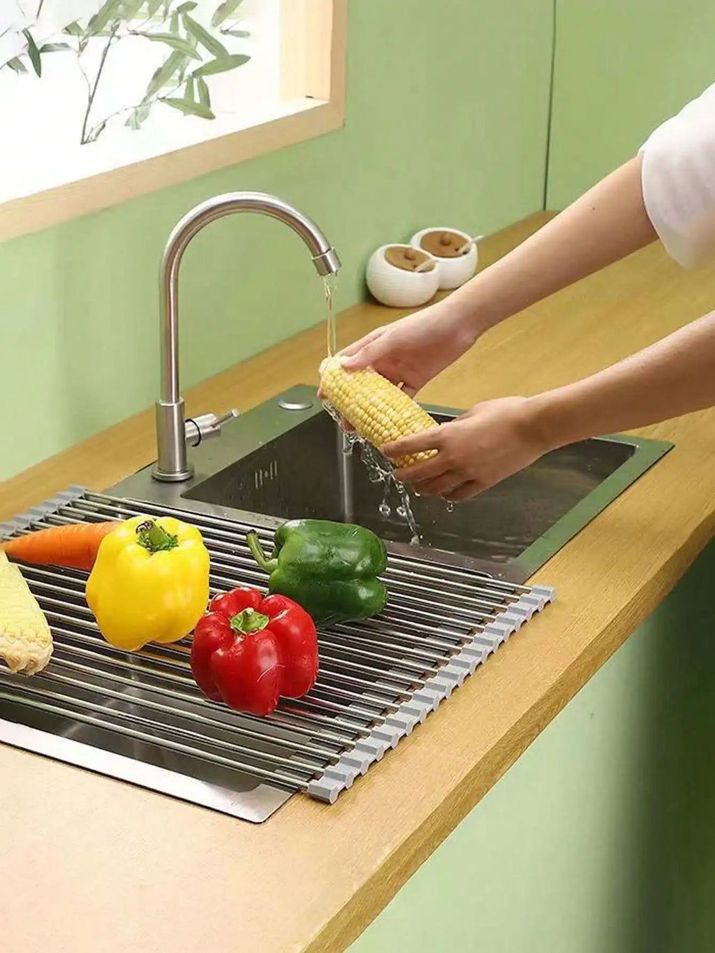 Foldable Expandable Roll-Up Dish Drying Rack for Sink Dish Drying Rack Qme