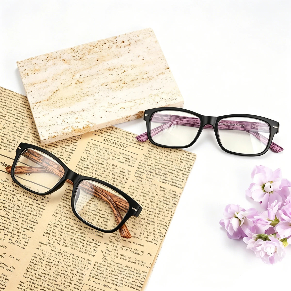 VOPHA Men's Wood-Look Rectangle Reading Glasses & Strap L73 Reading Glasses Qst