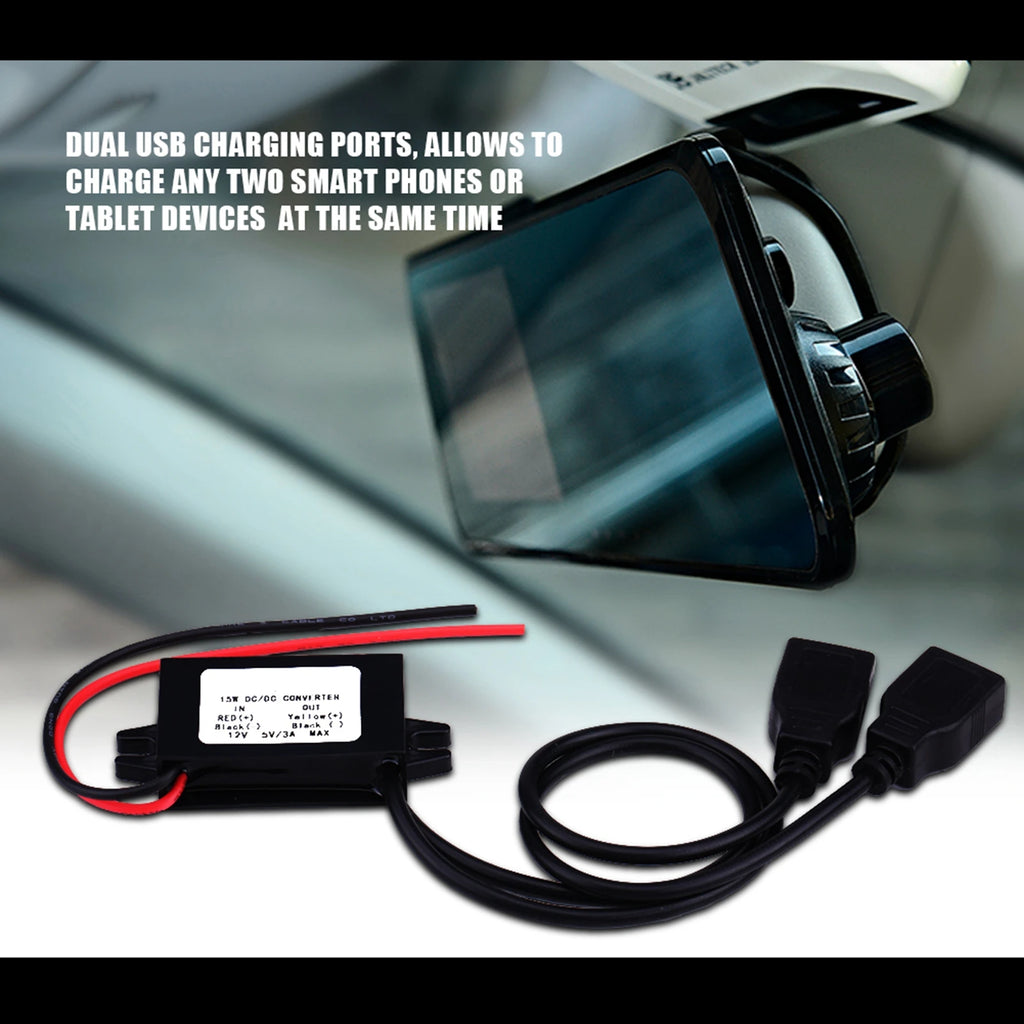 3A 12V to 5V Dual USB Converter Module – Car & Motorcycle USB Car Charger Qst