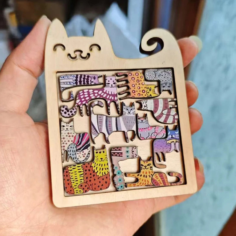 Irregular Cat Wooden Puzzle – Brain Teaser & Art Piece Gift Wooden Jigsaw Puzzle Qst