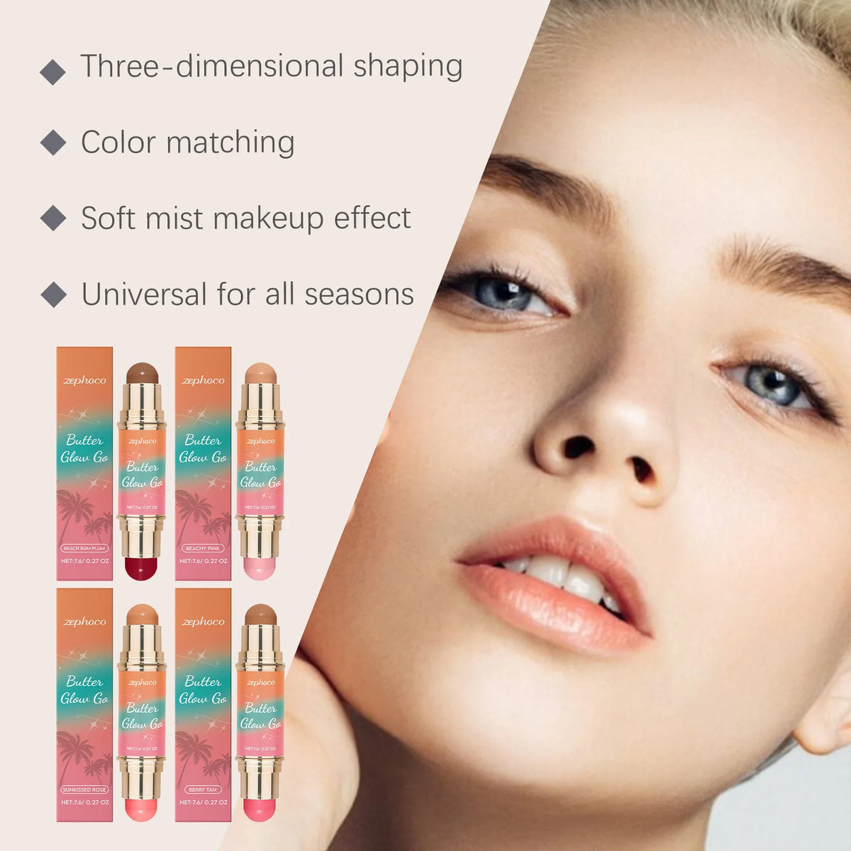 Zephoco Dual-Ended Contour & Blush Stick – Soft Matte Finish Contour Blush Stick Qst