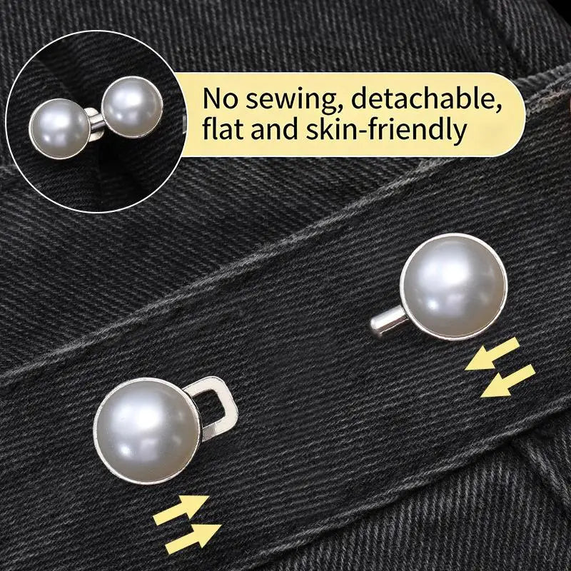Rhinestone Pearl Adjustable Jean Waist Buckle Buttons – 4 Colors Waist Buckle Clip Qme