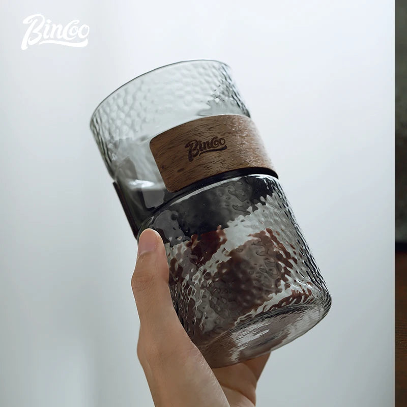 470ml Japanese Glass Cup with Walnut Sleeve | Coffee & Tea Mug Glass Coffee Cup Qst