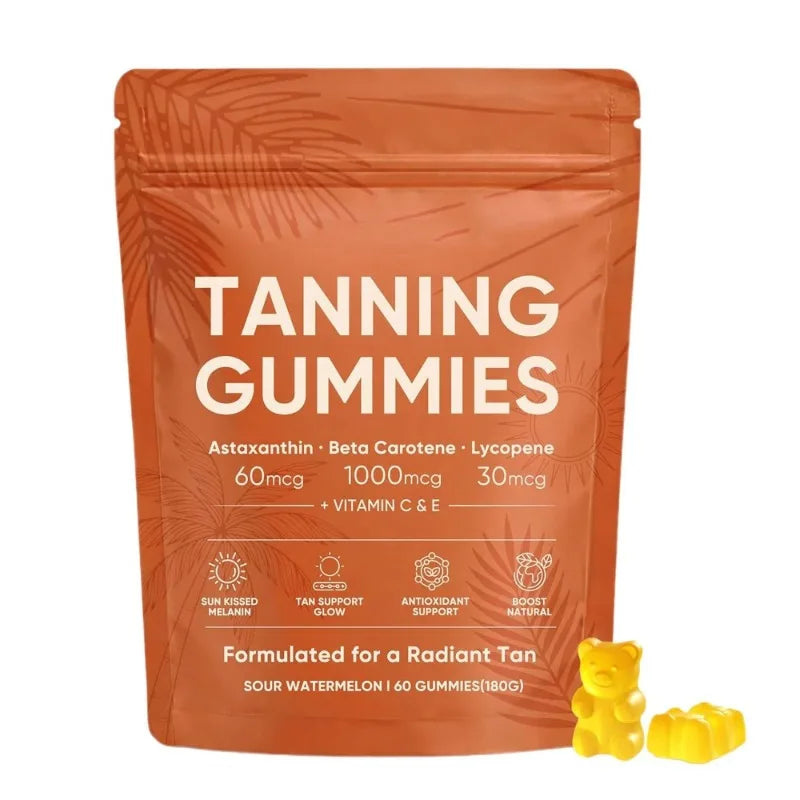Tanning Gummies Sour Watermelon – 60ct Vegan Sugar-Free Tanning Supplement Gummies Qst 1 bag