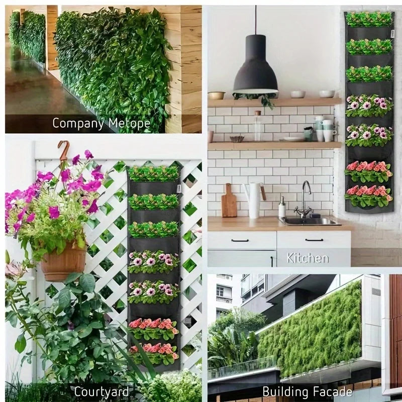 7-Pocket Vertical Wall Planter – Hanging Herb & Flower Pots Vertical Wall Planter Qme