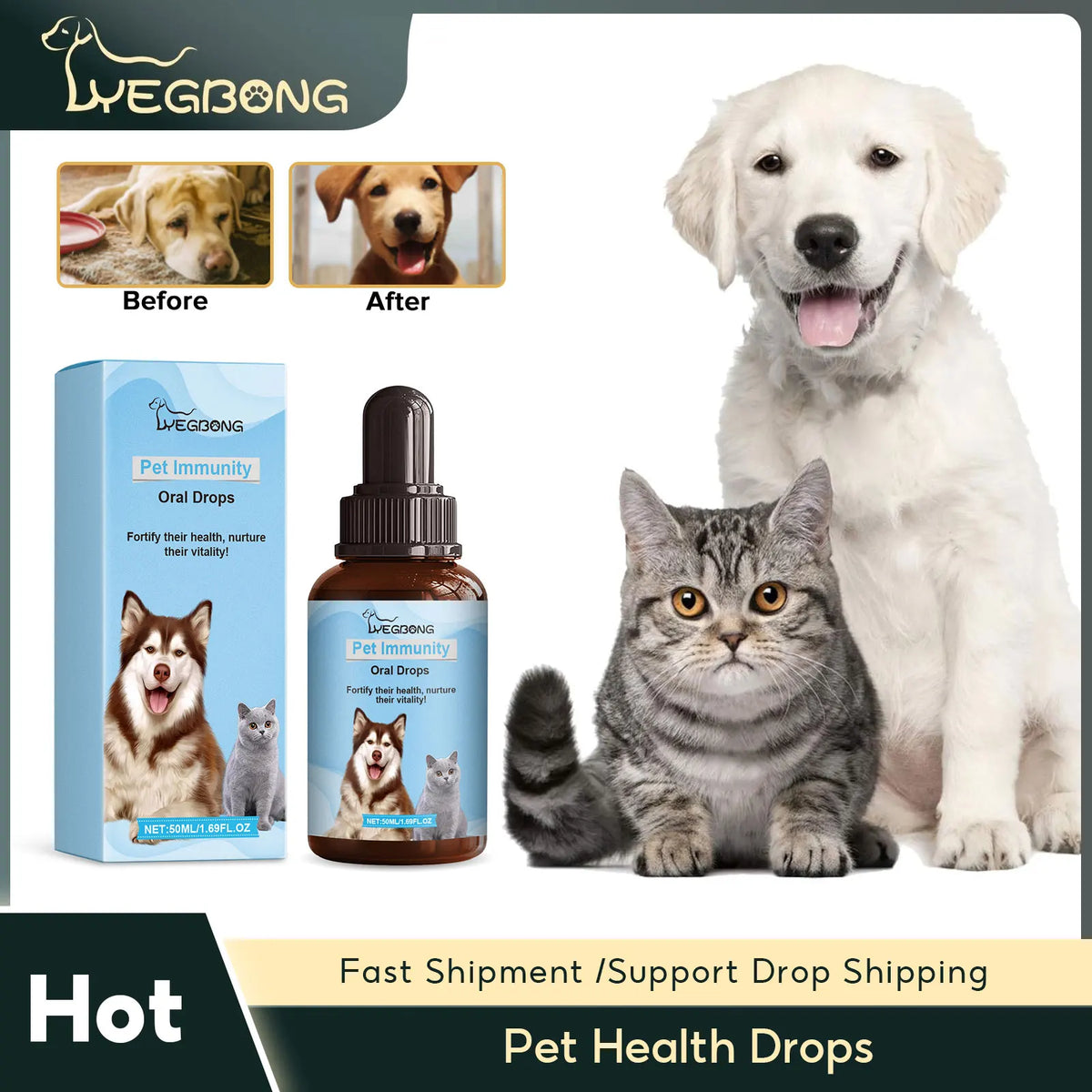 Yegbong Pet Health Drops – Nutrition for Cats, Dogs & Puppies Pet Wellness Drops Qme Default Title