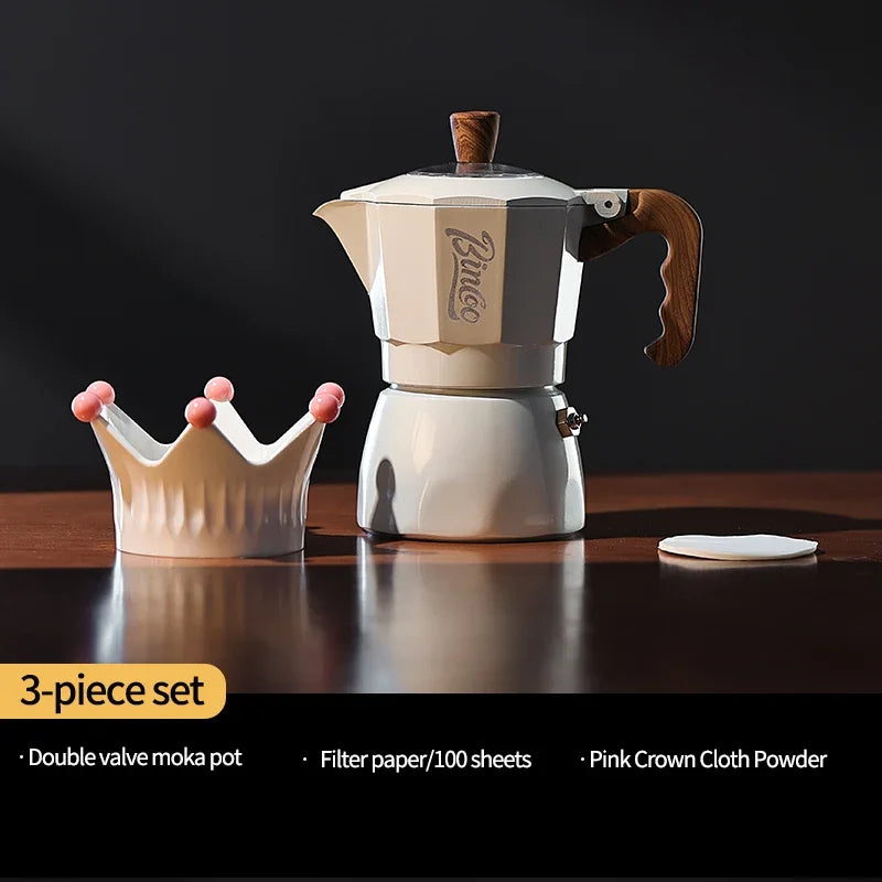 Bincoo Dual Valve Moka Pot & Manual Coffee Grinder Set Moka Pot Grinder Set Qst 3pcs set