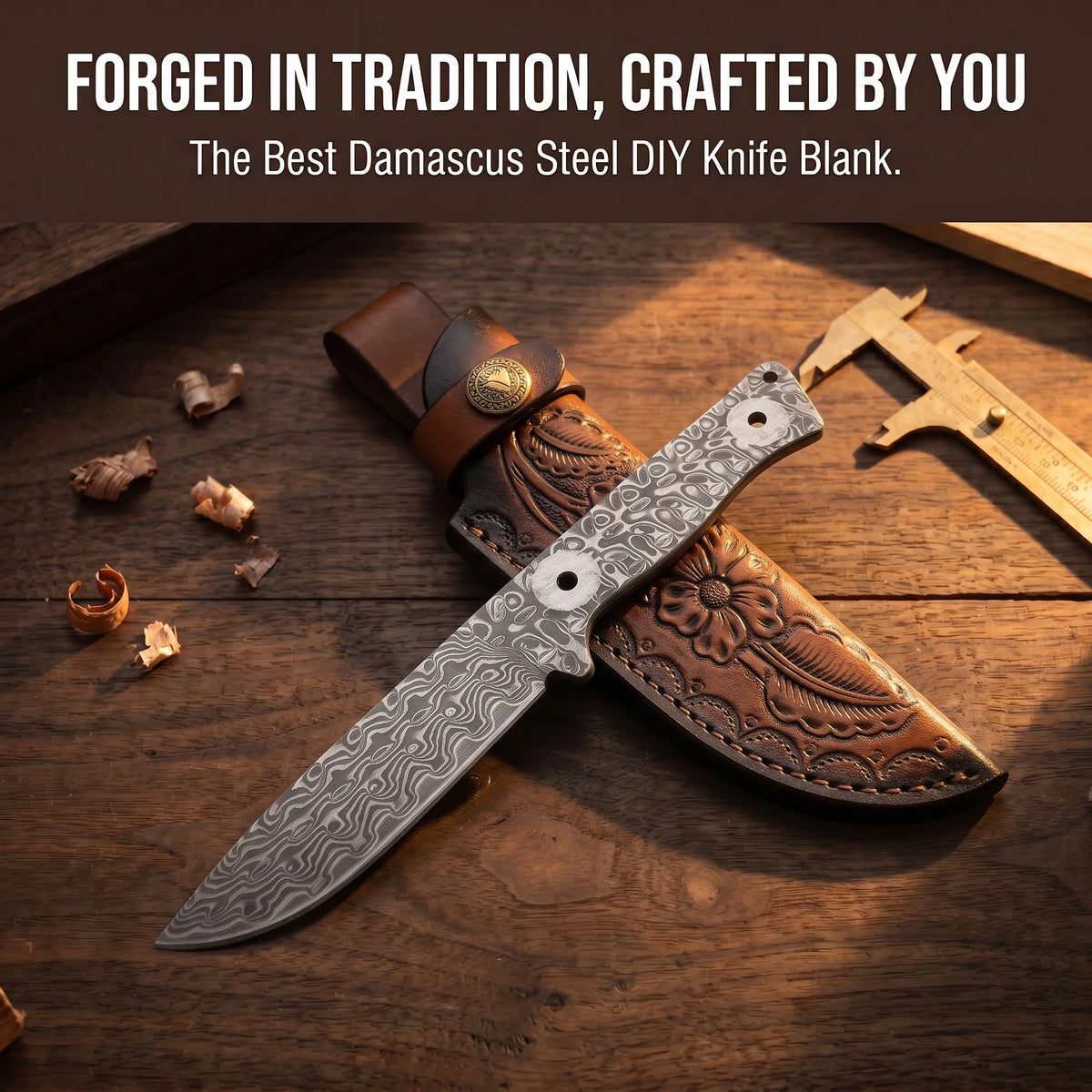 Swayboo Damascus Steel Knife Blank – DIY Fixed Blade Billet Knife Making Blank Qst