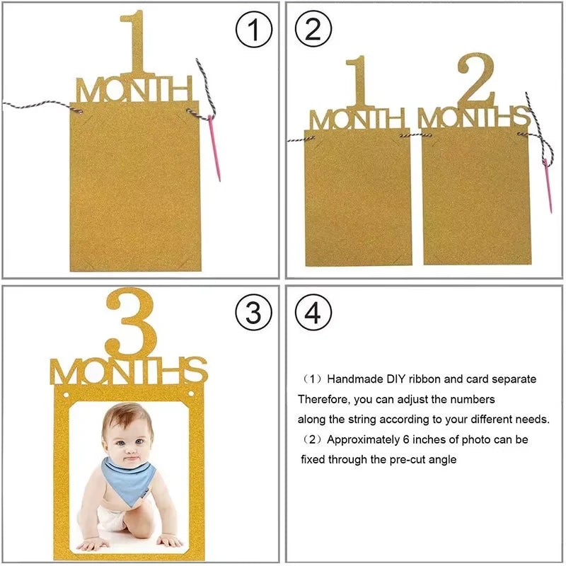 Baby 1st Birthday Photo Banner – 12 Months Kraft Bunting Garland Party Banner Decoration Qst